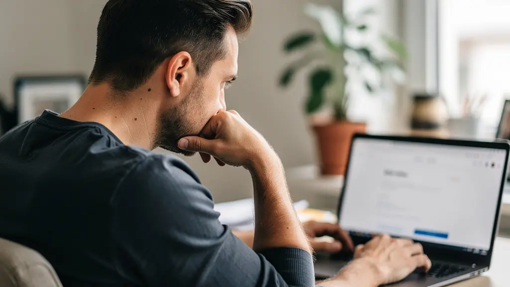 Adulte montrant une légère frustration devant son écran d'ordinateur